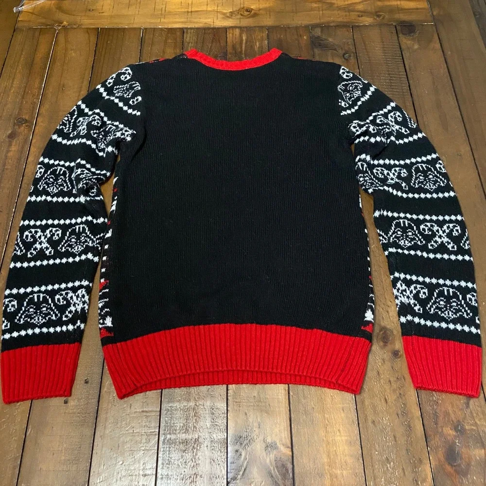 Star Wars Darth Vader Christmas Sweater Mens Large Black Red Fair Isle Knit